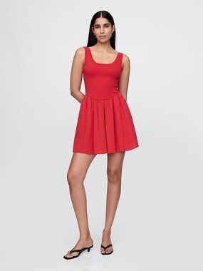 Gap Cotton Gauze Mixed Media Mini Tank Dress Red XS